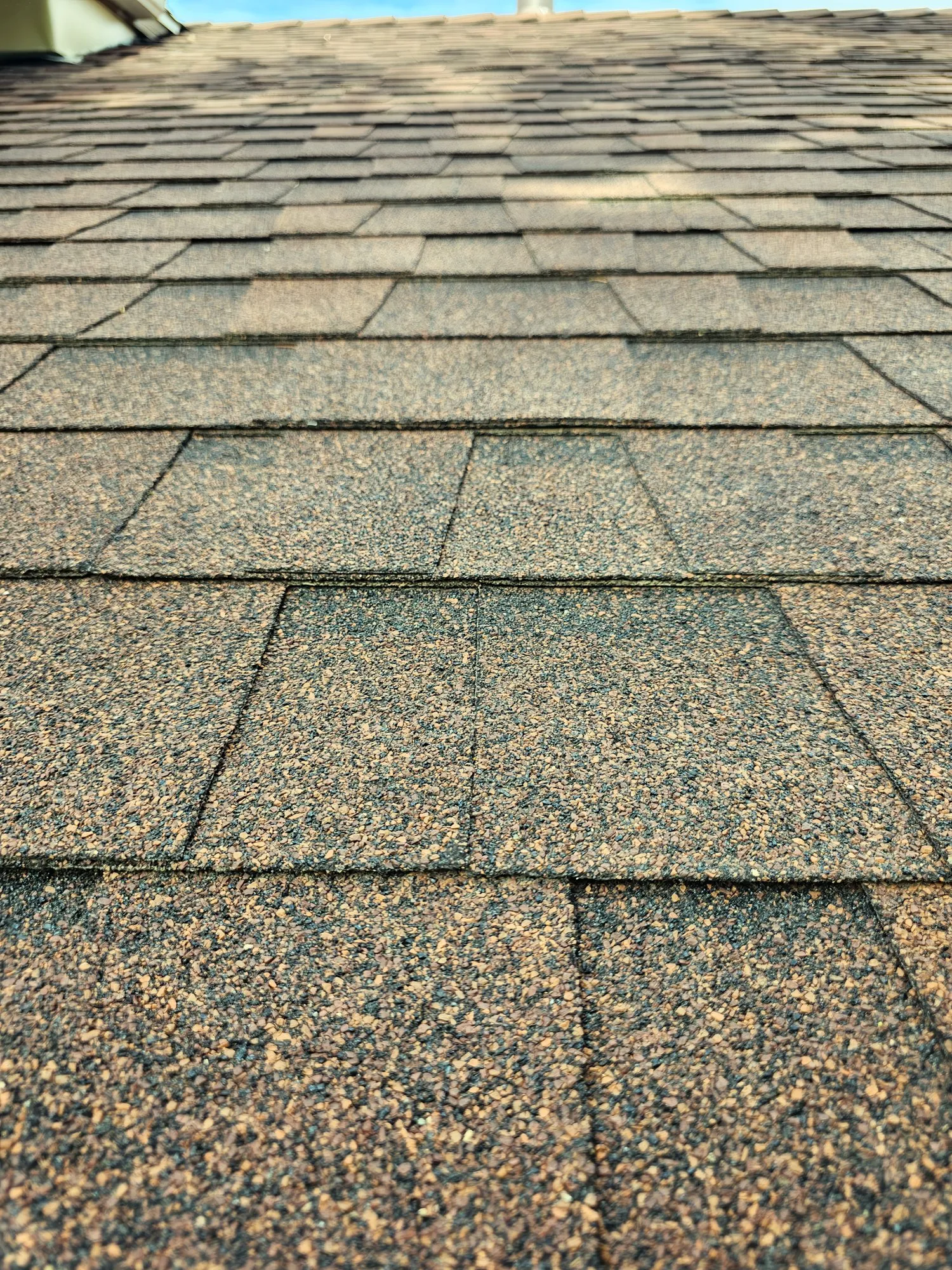 Close-up of newly installed architectural roof shingles